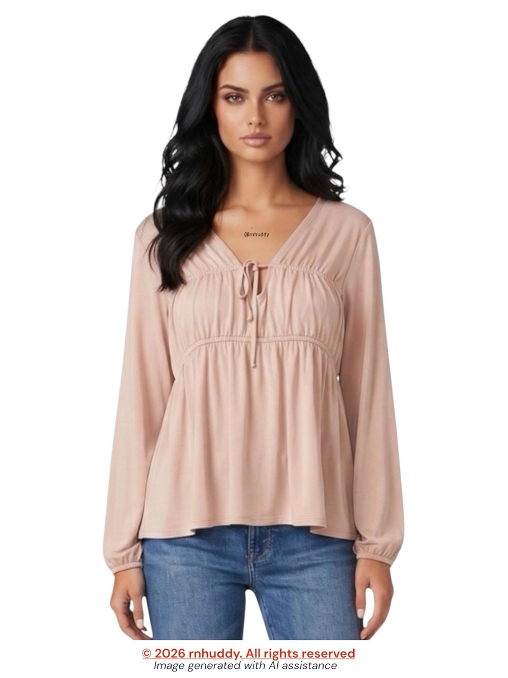 Lucky Brand L rose dust Shirred Tie Front Sandwash Top